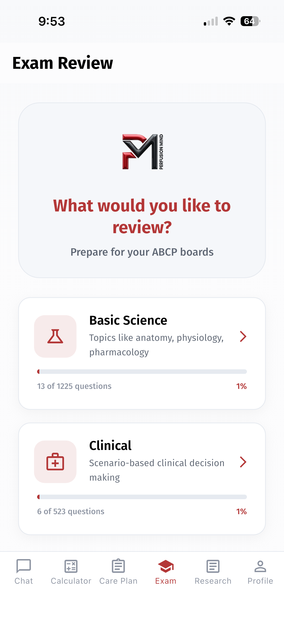 Exam review screen in Perfusion Mind V2.0
